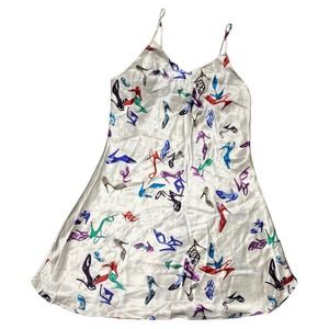 Vintage White Silk Multicolor High Heels Fashion Slip Dress Silk By Jasmine